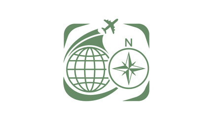 Global Travel and Navigation Icon with Airplane and Compass.