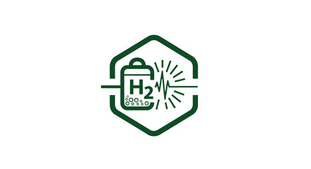 Obraz premium Hydrogen energy symbol with H2 molecule and spark.