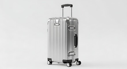 Elegant Silver Rolling Suitcase - Modern Travel Luggage with Telescopic Handle and Wheels.