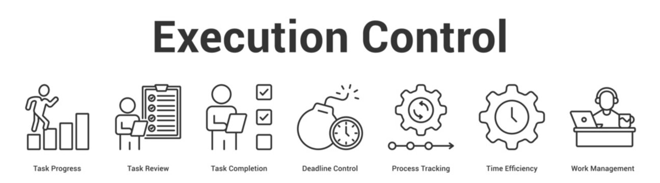 Execution Control web banner icon set vector illustration concept for business with icon of Task Progress, Task Review, Task Completion, Deadline Control, Process Tracking, Time Efficiency, W.