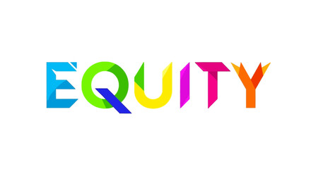 Multicolored equity text with raised hands illustration on transparent background