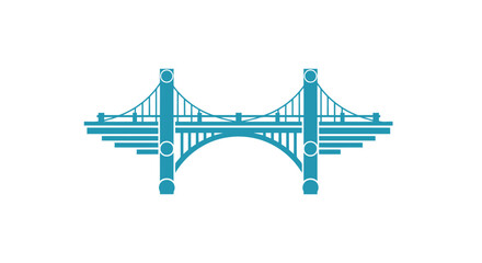 Iconic Blue Suspension Bridge Structure with Arched Supports.