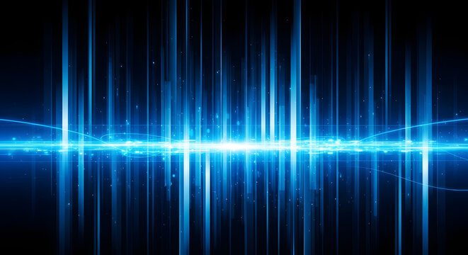 Abstract blue vertical lines with bright horizontal light streak background
