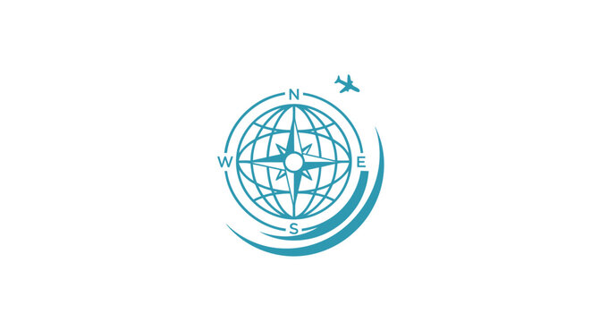 Globe compass and airplane symbolizing travel and exploration.