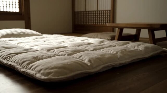 A low-angle shot of a traditional sleeping arrangement