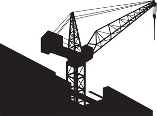 Black silhouette construction crane on building site
