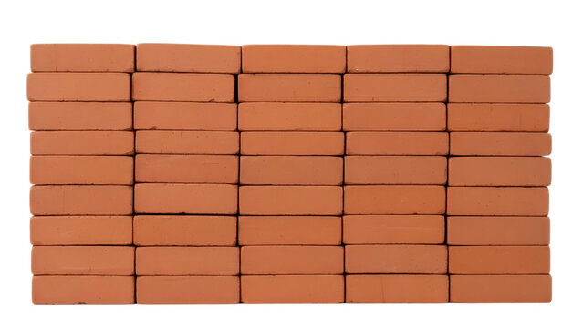 Stack of red clay bricks arranged neatly on transparent background for construction projects