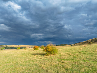 Stormy skies over the rural countryside