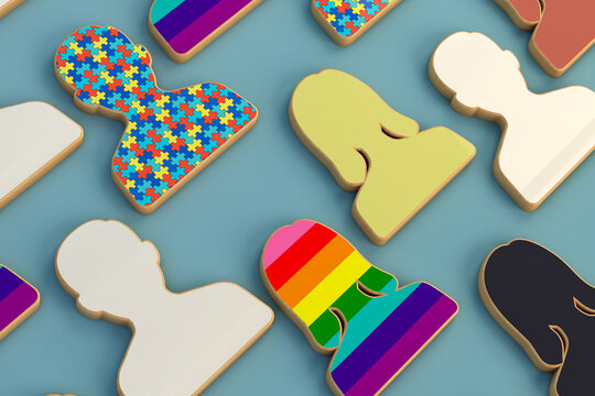 3D Illustration of diverse profile icons representing diversity, equity and inclusion (DEI)