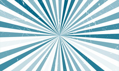 Abstract sunburst or sunbeams empty background in white and blue colors. Blank retro vintage backdrop designed in horizontal size. The design graphic element is saved as a vector illustration.