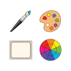 Artistic Tools and Color Wheel Illustration.