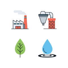 Industrial Pollution Control and Environmental Protection Icons.