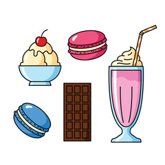 Collection of Sweet Desserts and Drinks Illustration.
