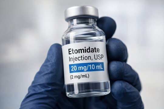 Etomidate Injection USP vial, representing anesthesia, sedation procedures, pharmaceutical care, and global medical awareness events
