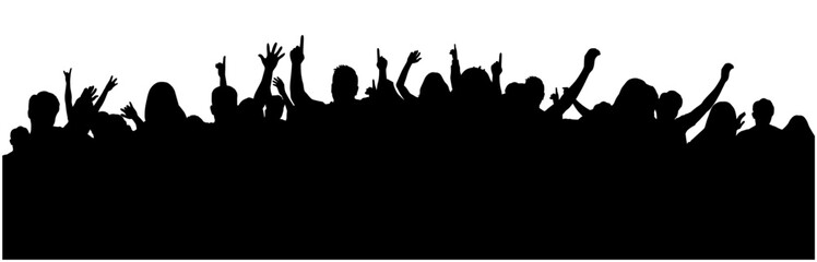 Cheering audience at live concert, excited fans in crowd, group of people celebrating