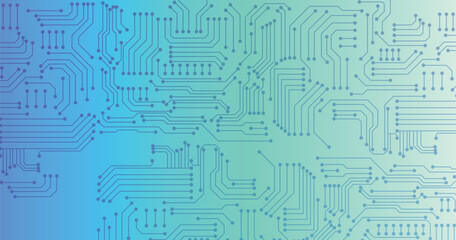 Obraz premium Abstract digital circuit board on an electric blue technological background. Circuit board with connected lines and dots on an abstract digital motherboard. 