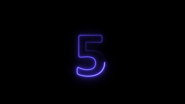 Animated Neon text 5 number countdown icon 4k, Glowing text number 5 outline animation. countdown text 5 stroke line moving with alpha channel.