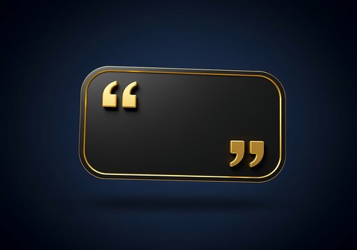 Gold quote box with quotation marks on dark blue background  for text and speech  template for website design  gold accents  blank space for quotes