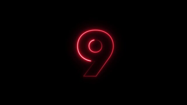 Neon number 9 text outline border frame style animation on black background.