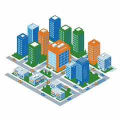 Obraz premium Isometric Cityscape with Modern Buildings and Roads.
