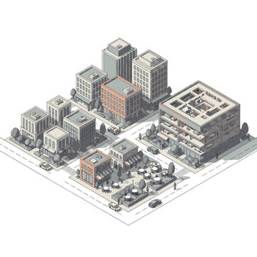 Isometric Cityscape with Buildings and Streets.