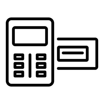 Minimalist line icon representing a point of sale terminal processing a credit card transaction for retail and commercial payments