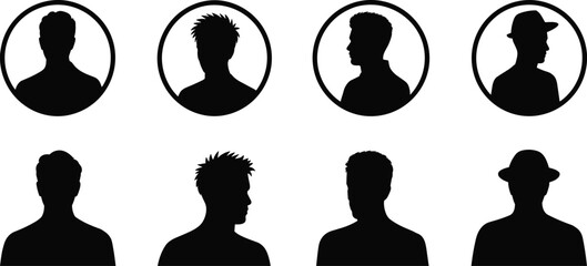 Black Silhouettes of Men's Heads and Shoulders in Circles and Plain Views male