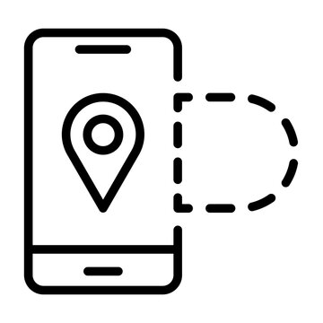 A line icon showing a smartphone with a location pin and a movement path representing real-time tracking
