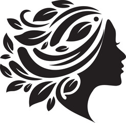 Fototapeta premium Stylized female profile with abstract leafy hair flowing design art