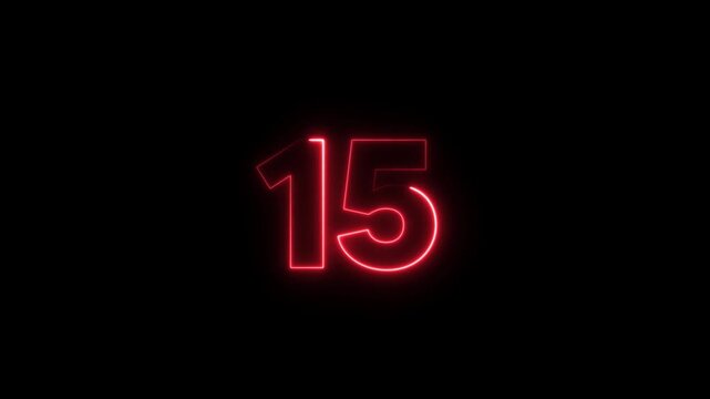 Neon number 15 text outline border frame style animation on black background.