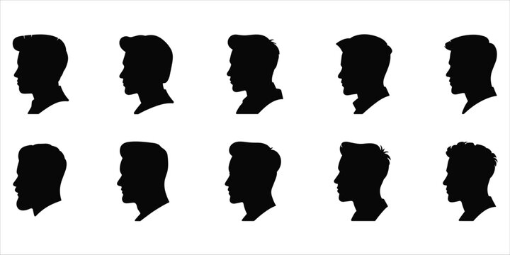 Ten Male Head Silhouettes With Various Hairstyles And Facial Hair Styles profile