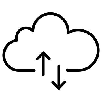 Outline graphic of a cloud with upload and download arrows for data transfer