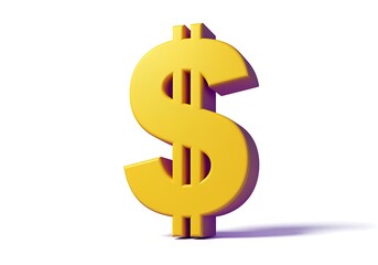 Obraz premium Large yellow dollar sign symbol standing upright on white surface representing currency and finance