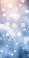 Fototapeta premium Delicate snowflakes, rendered in soft focus with pale blue and pearl shimmer, create a serene, dreamlike winter scene, bokeh effect, holiday enchantment