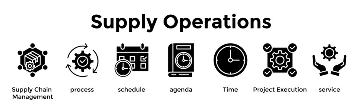 Supply Operations Banner Web Icon Vector Illustration Concept For Supply Chain Management, Process, Schedule, Agenda, Time, Project Execution, Service