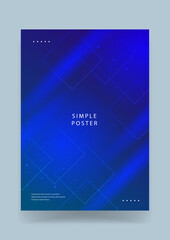 Fototapeta premium Minimalist blue poster featuring a deep gradient background with luminous floating square frames and subtle light particles