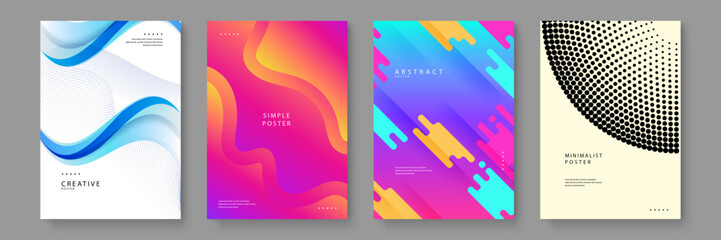 Plakat Collection of four modern abstract posters with fluid shapes and halftone patterns for corporate identity