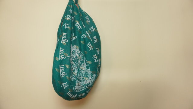 Traditional Green Gaumukhi Japa Mala Bag with Hindu Deity Print and Holy Mantras for Meditation