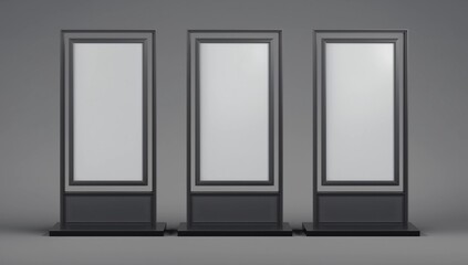 Realistic light box. Blank billboards front and different angles view, information advertising signage, outdoor frame display, exhibition communication stand 3d isolated illustration