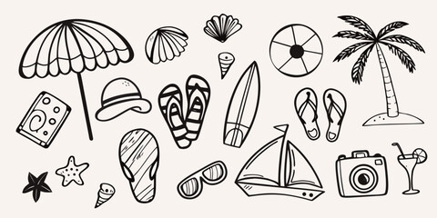 A collection of hand drawn summer vacation and beach themed illustrations © Mamata