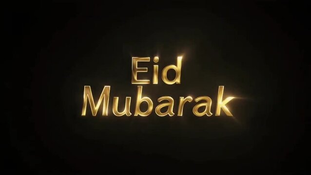 Golden Eid Mubarak text illumination against a dark background with celebration and festive atmosphere
