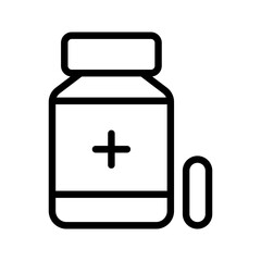 Fototapeta premium Line icon illustration of a medicine bottle and a pill capsule