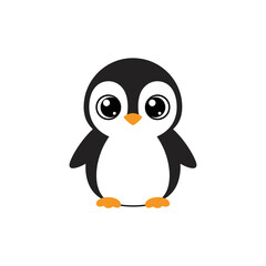 Fototapeta premium Cute cartoon penguin illustration with big eyes and white background