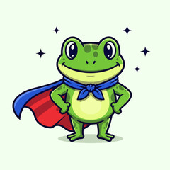 Naklejka premium Cartoon superhero frog with cape and confident pose