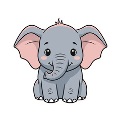 Obraz premium Cute Cartoon Baby Elephant Sitting, Adorable Animal Illustration