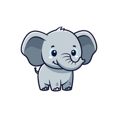 Fototapeta premium Cute cartoon baby elephant, friendly and adorable, isolated on white background.