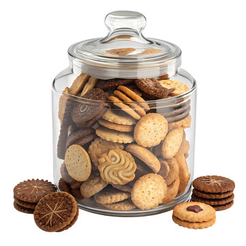 Assorted Cookies in a Glass Jar and Around It
