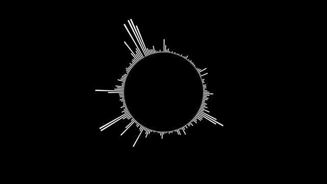 Animated white circle audio bar spectrum Isolated on transparent background. Sound waves meter- audio waveform spectrum. 