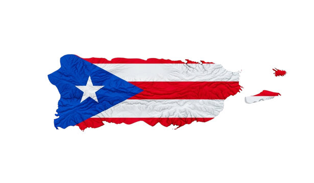 A vector graphic illustration of the Puerto Rican flag in the shape of the island