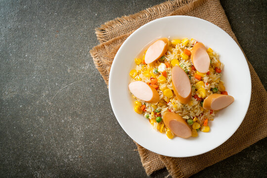 fried rice with sausage and mixed vegetable